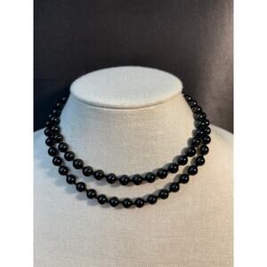 Vintage Black Onyx Bead Necklace 30 Inch Single Strand